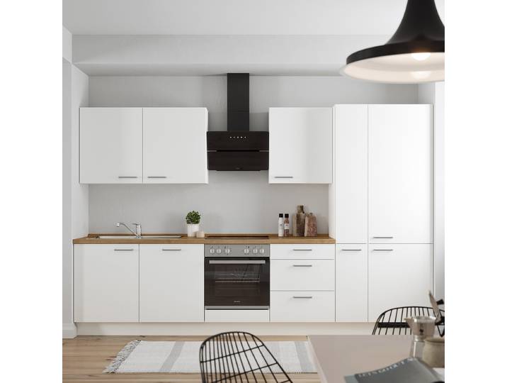 Küchenzeile High-Line Touch Variante C 330cm Ausrichtung rechts Weiß/Alpinweiß/Eiche Sierra Dekor AEG