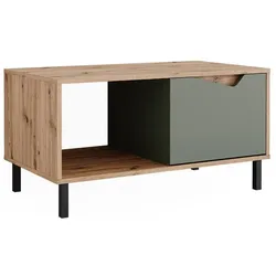 Vicco, Couchtisch + Beistelltisch, Couchtisch Marelle, Grün/Artisan, 90 x 50 cm mit 1 Tür (90 x 90 x 47 cm)