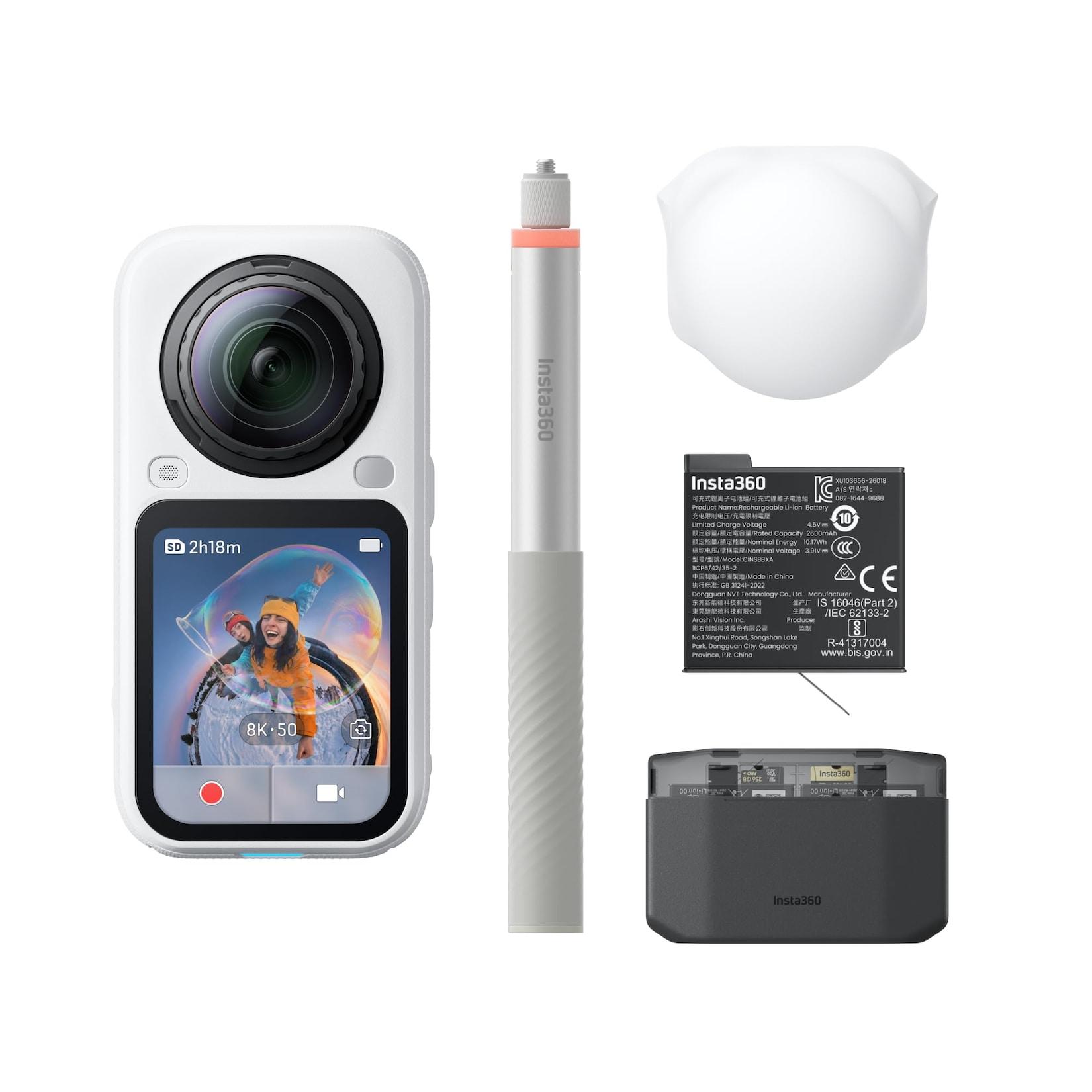 Insta360 X6 Essential Bundle Arctic White Action Kamera (8K 360°-Kamera, 120 MP 360°-Fotos, 2,32 Zoll OLED-Display)