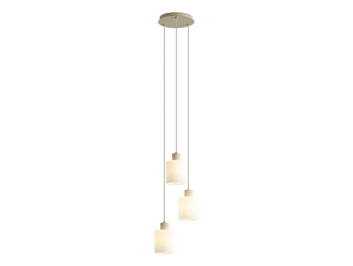 Suspension scandinave beige avec verre blanc rond 3 lumières -