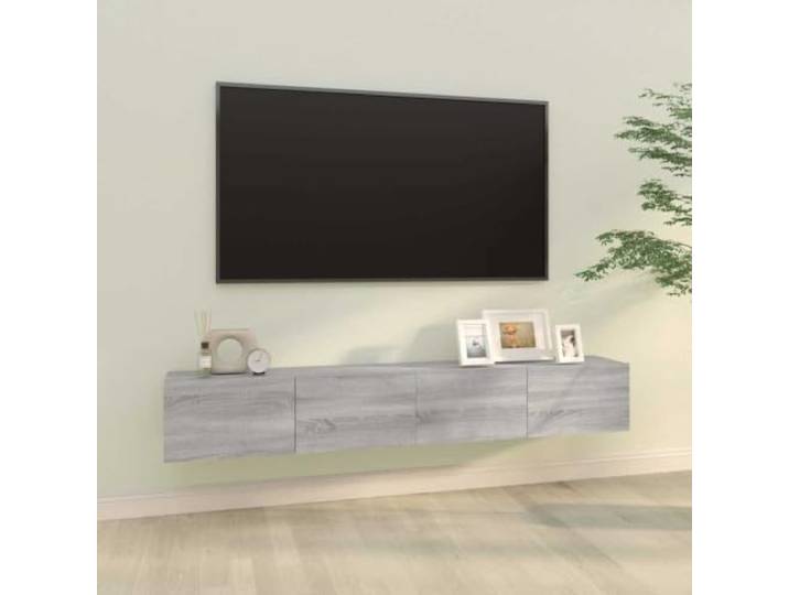 HEFZGDB TV-Wandschränke 2 Stück Grau Sonoma 100x30x30 cm Holzwerkstoff mit 2 Fächern und praktischen Türen für Wandmontage und Stauraum Optimierung
