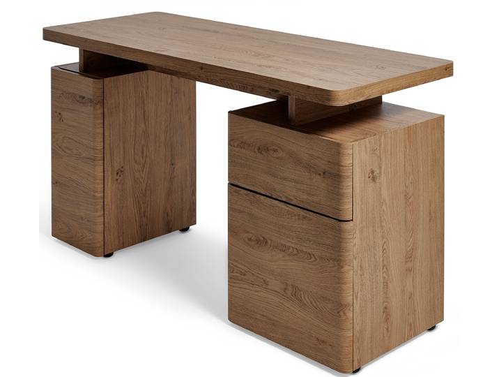 Schreibtisch JAHNKE CU-LIBRE 140 , braun (montana eiche, montana eiche, montana eiche), B:135cm H:76cm T:55cm, Tische, Schreibtisch, Platzsparender Arbeitsplatz, mit 1 Schublade und 2 Türen, 135 cm