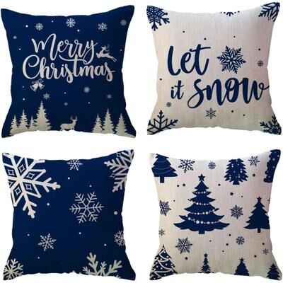 Uplift Treasures Blue Snowflake Christmas Pillow Cover style 3 13.8 13.8 In