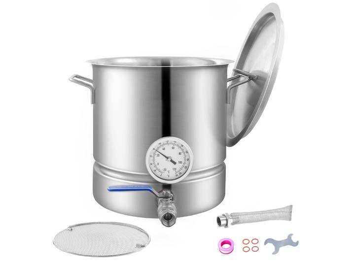 SucceBuy – Bouilloire en acier inoxydable de 5 gallons, pot de brassage à fond triple épaisseur pour brassage de bière, fournitures de brassage à domicile, couvercle inclus