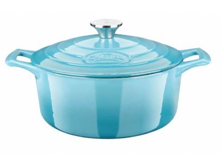 La Cuisine Gusseisen Bratentopf Topf Schmortopf Cocotte Brotbacktopf emailliert mit Deckel Induktion Backofengeeignet rund 20 cm 2 L. Blaugrün Ofenfest