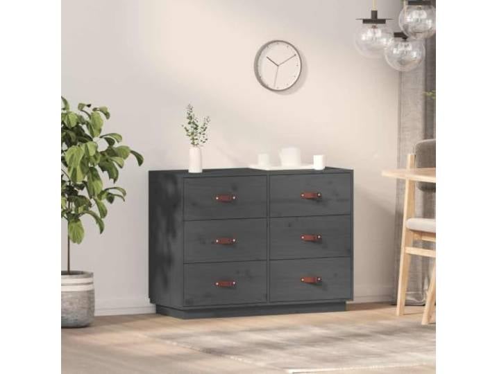 HEFZGDB Sideboard mit Schubladen aus Massivholz und viel Stauraum, rustikales Sideboard aus massivem Kiefernholz in Grau, 6 Schubladen, 100x40x75 cm, Massives Kiefernholz Grau, Massivholz