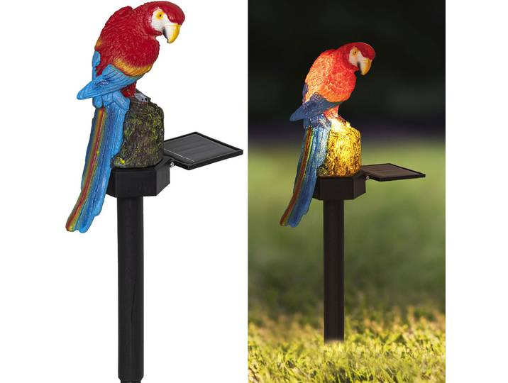 Solar-Papagei-Lampe mit Erdspiess, warmweiss