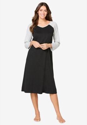 Plus Size Women's Avenue Body Baseball Sleepshirt by Avenue Body in Black (Size 3X)