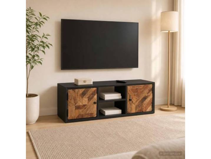 TV-Schrank 105 x 30 x 35 cm Massivholz recyceltes Holz Rustikales Design, klare Linien, stabile Konstruktion, praktische Fächer, einfache Pflege, Innenbereich
