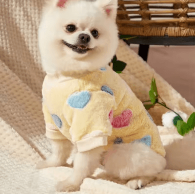 Inspire Picks Heart Print Flannel Dog Vest Soft Winter Puppy Coat For Small & Medium Dogs yellow s