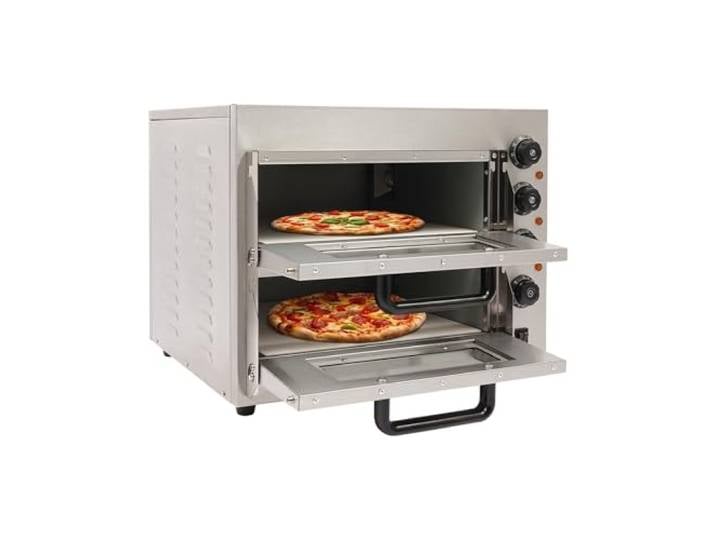 3000W Pizza-Backofen, Profi Doppel Kammer Pizzaofen, Edelstahl Gastro Steinbackofen, Elektrischer Pizzaofen für die Arbeitsplatte,Haushaltsküchen, Restaurants, Pizzerien