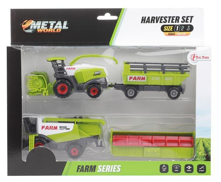 Toi-Toys Metal World Landbouwset met oogstmachine en aanhanger