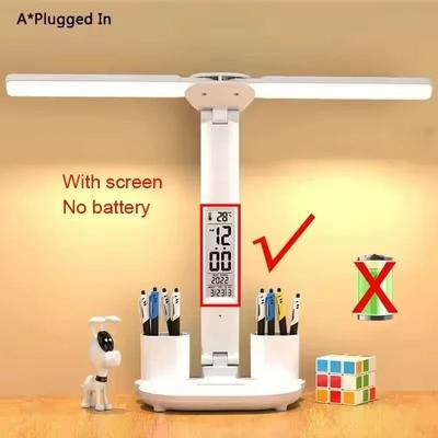 Uplift Essentials Double Headed LED Table Lamp Eye Protection Reading Light With Smart Display plugged In
