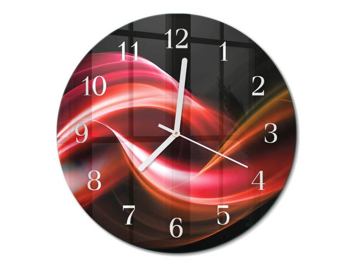 Tulup Wanduhr fi30 cm - Abstrakte Linien, Rot, Glas, Rund, 30x30x0.4 cm, Dekoration, Uhren, Wanduhren