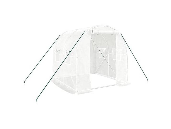 Stahlrahmen Gewächshaus 4 m² 2x2x2 m Weiß PE-Abdeckung, UV-beständig, aufrollbare Tür, 4 Netzfenster, für Obst und Gemüse