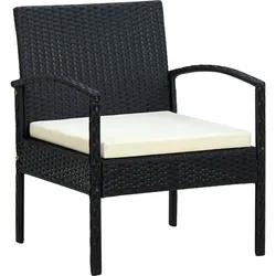 vidaXL Gartenstuhl mit Kissen Poly Rattan Schwarz