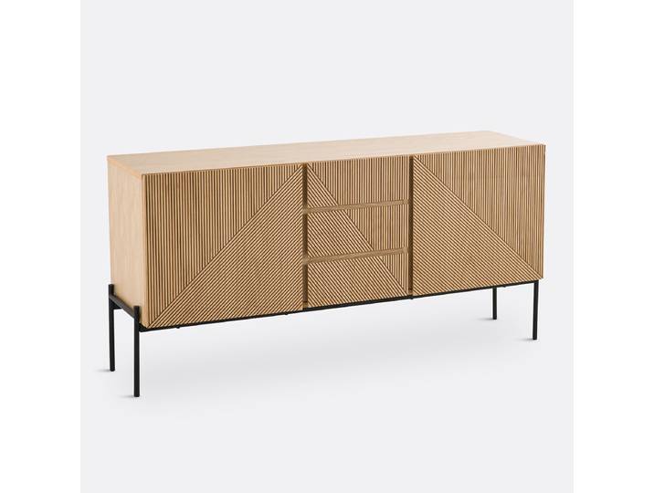 LA REDOUTE Buffet vintage, 2 portes, 3 tiroirs, Lodge Beige Chêne