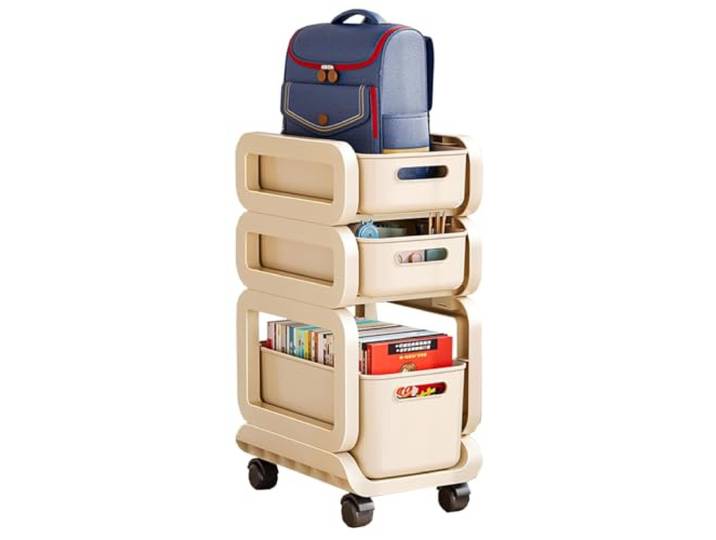 ROHCGHC Rollwagen, Wagen mit Rädern schmale Räume Küche Bad Waschküche(Beige,3 Tier A)