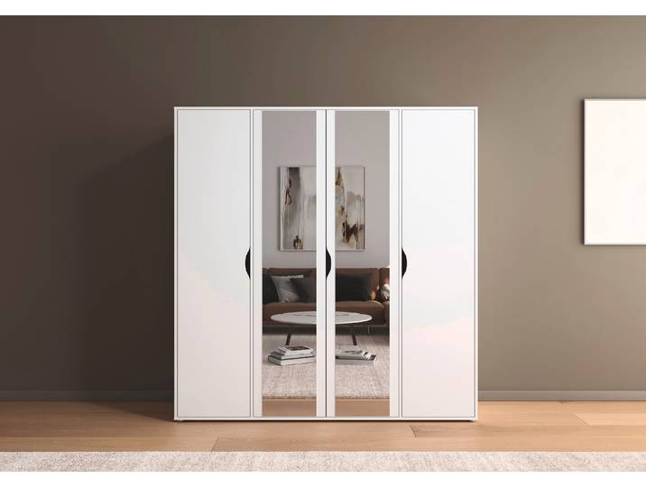 Drehtürenschrank, Weiß, 187x194x53 cm, Holzwerkstoff, Grifflose Optik, Landhaus, Rauch