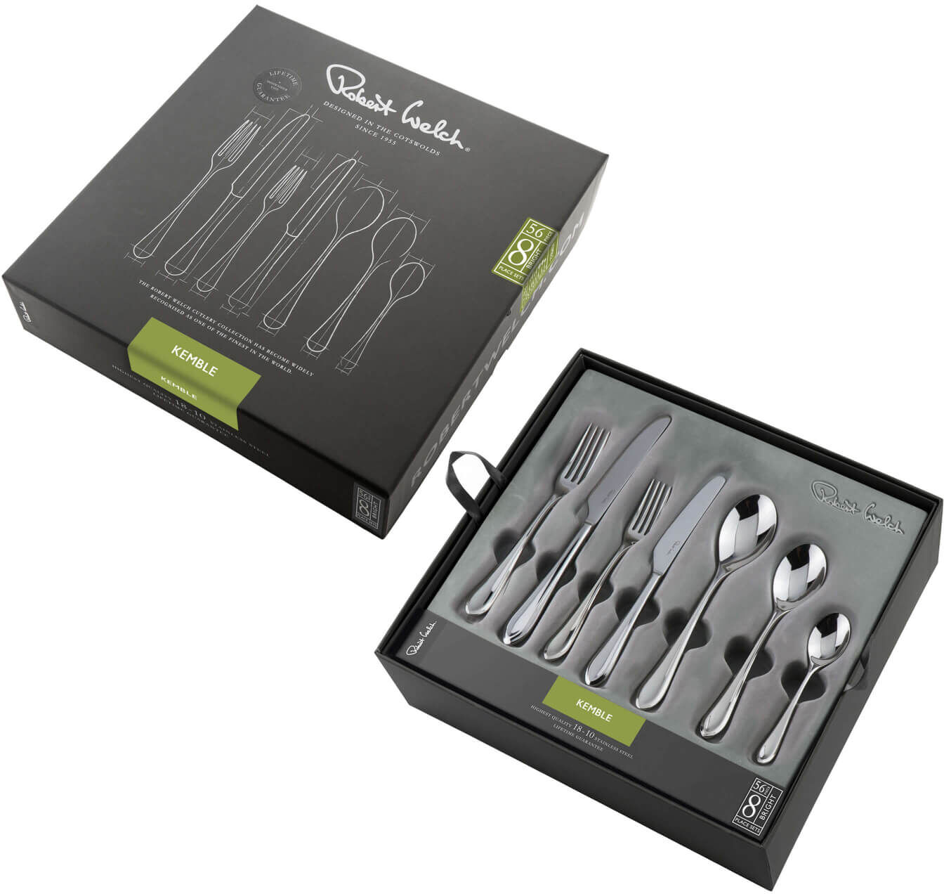 Robert Welch Kemble Bright Stainless Steel Cutlery Set - 56 Piece