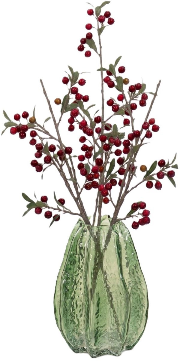 Mega Collections Bloemenvaas Callas - Bewerkt sierglas - Transparant groen - D14 x H21 cm