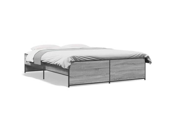 PUGYNBK Bettrahmen aus Holz, Grau, Sonoma, 160 x 200 cm Basis mit Lamellen, robuste Metallbeine, robust und stabil