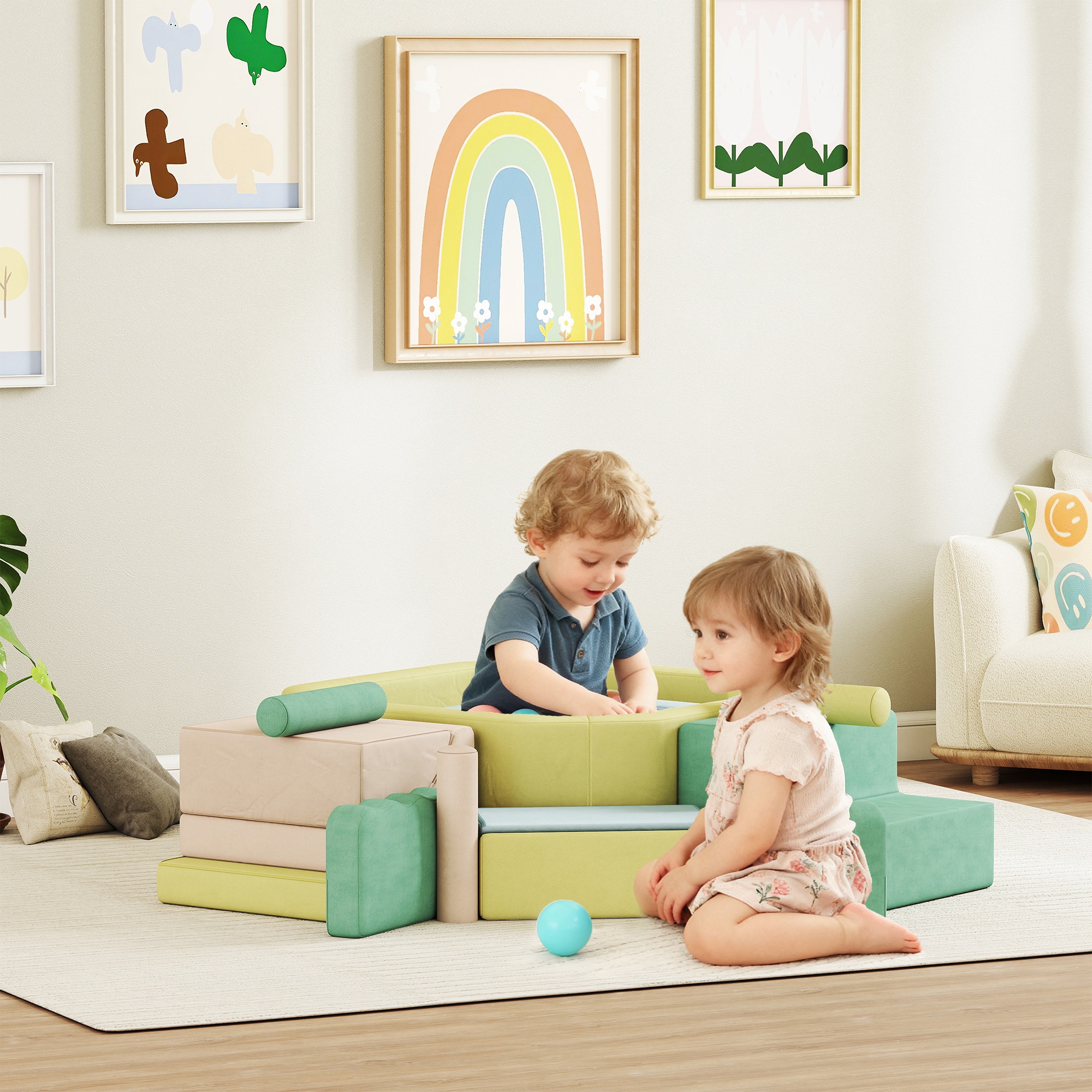 Aiyaplay Percorso motricità per bambini modulo motricità con piscina di palline fodera lavabile 160 x 137,5 x 30 cm multicolore   Aosom Italy