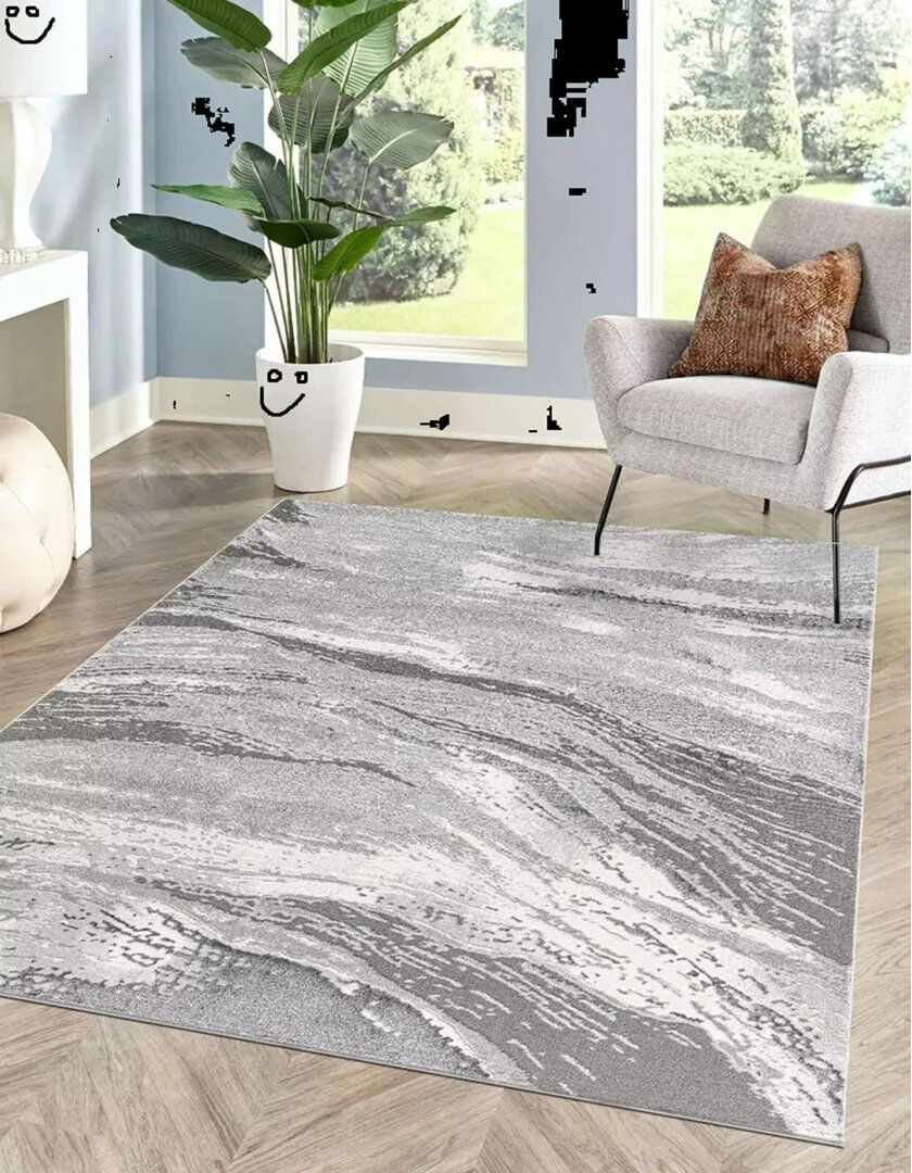 Metro Abstract Flatweave Shaggy Area Rug Grey Rectangle 120 x 170 cm