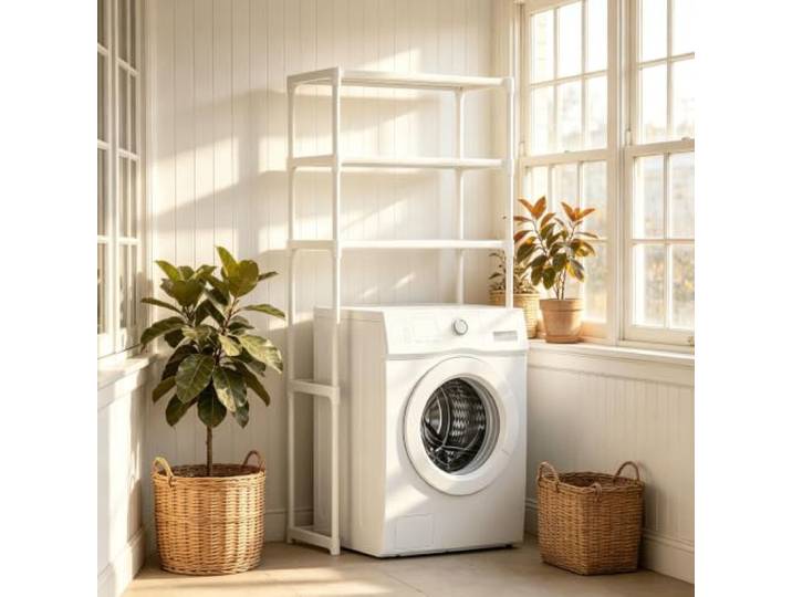 kumamart 3 Etagen Waschmaschinenregal, Überbau Regal für Waschmaschine Bad Platzsparendes Überbauregal für die Waschmaschine mit schnellem 3-Schritte-Aufbau.(White)