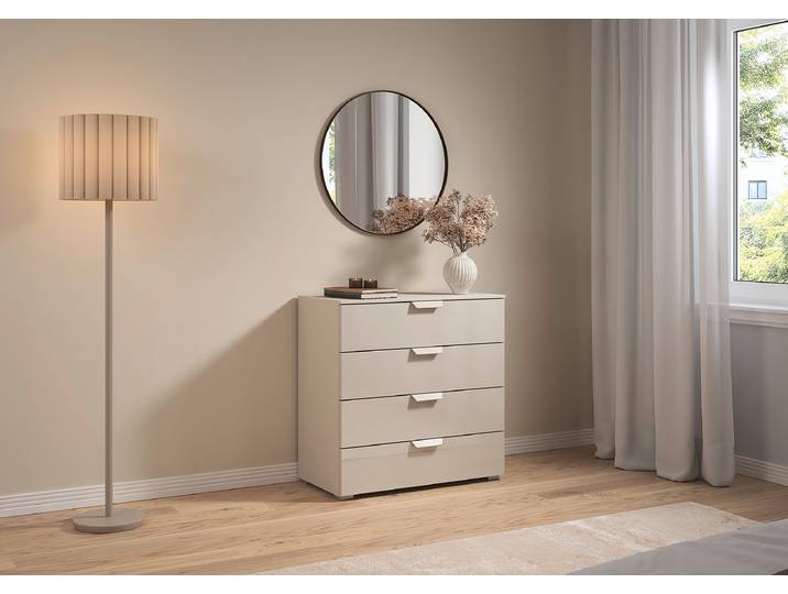 Kommode Aditio mit 4 Schubladen 80 x 81 x 42cm Beige/Glas Kaschmir/Kaschmir Beige