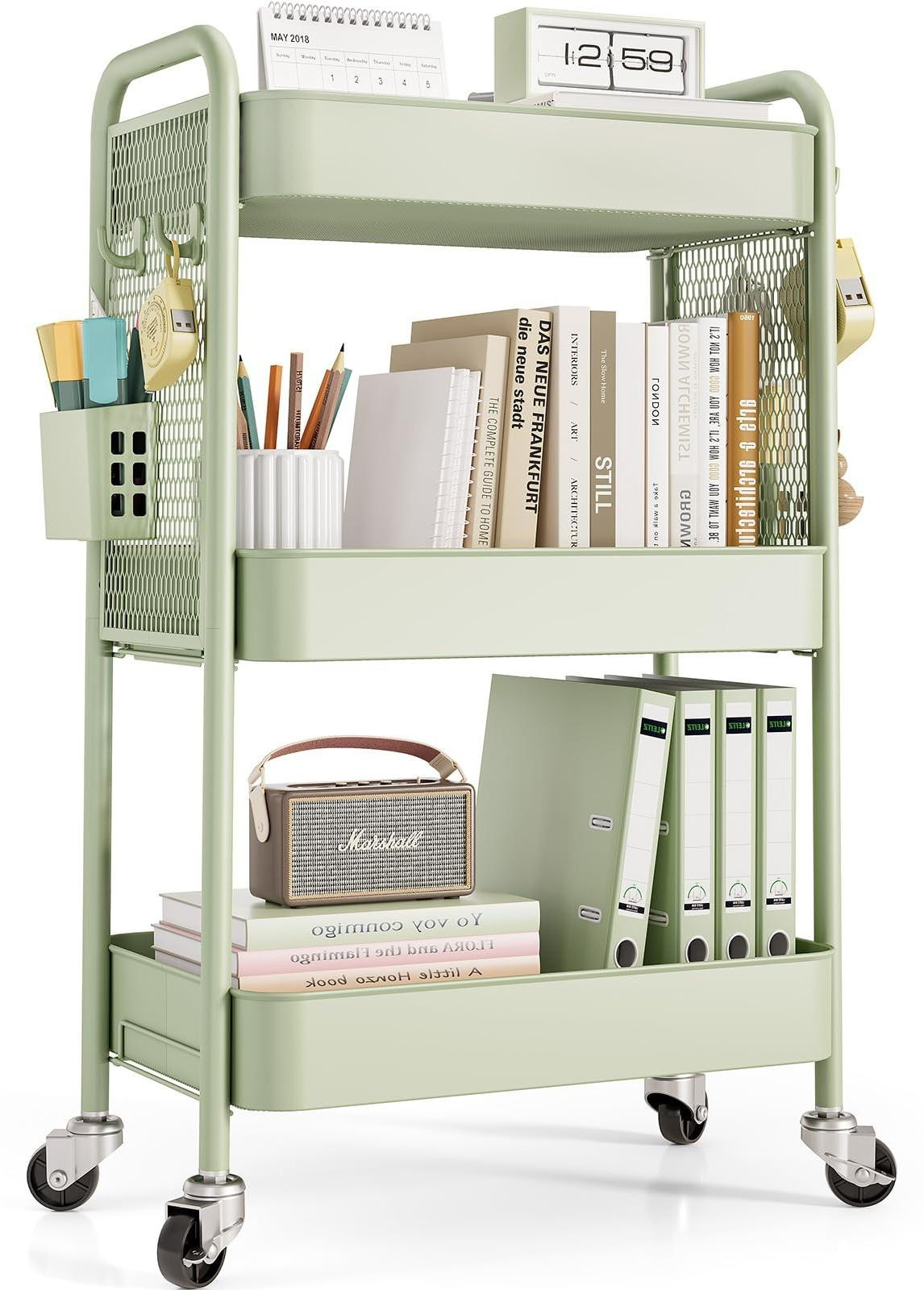Multifunctionele opbergtrolley met 3 planken en accessoires