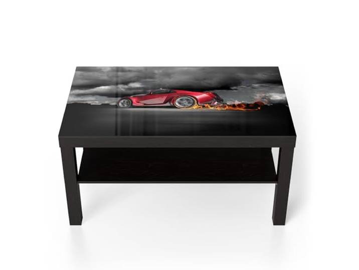 DEQORI Glastisch schwarz groß 90x50 cm Motiv Feuriger Sprint ausgefallener Beistelltisch aus Glas Hochglanz Couchtisch fürs Wohnzimmer moderner Couch Tisch mit Design