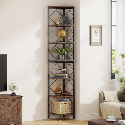 Bluebell 7-Tier Corner Bookshelf, Industrial Display Shelf Storage Rack