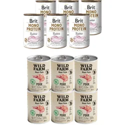 BRIT MONO PROTEIN RABBIT 6x400g + Wild Farm Pate Pork 6x400g glutenfreies Hundefutter