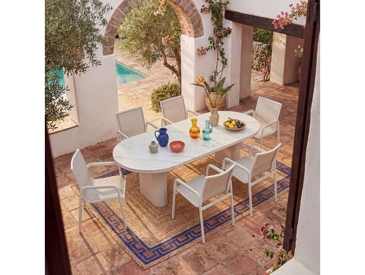 HABITAT - Chaise de jardin en tissu déperlant et aluminium blanc cassé - Gris clair - Nazare