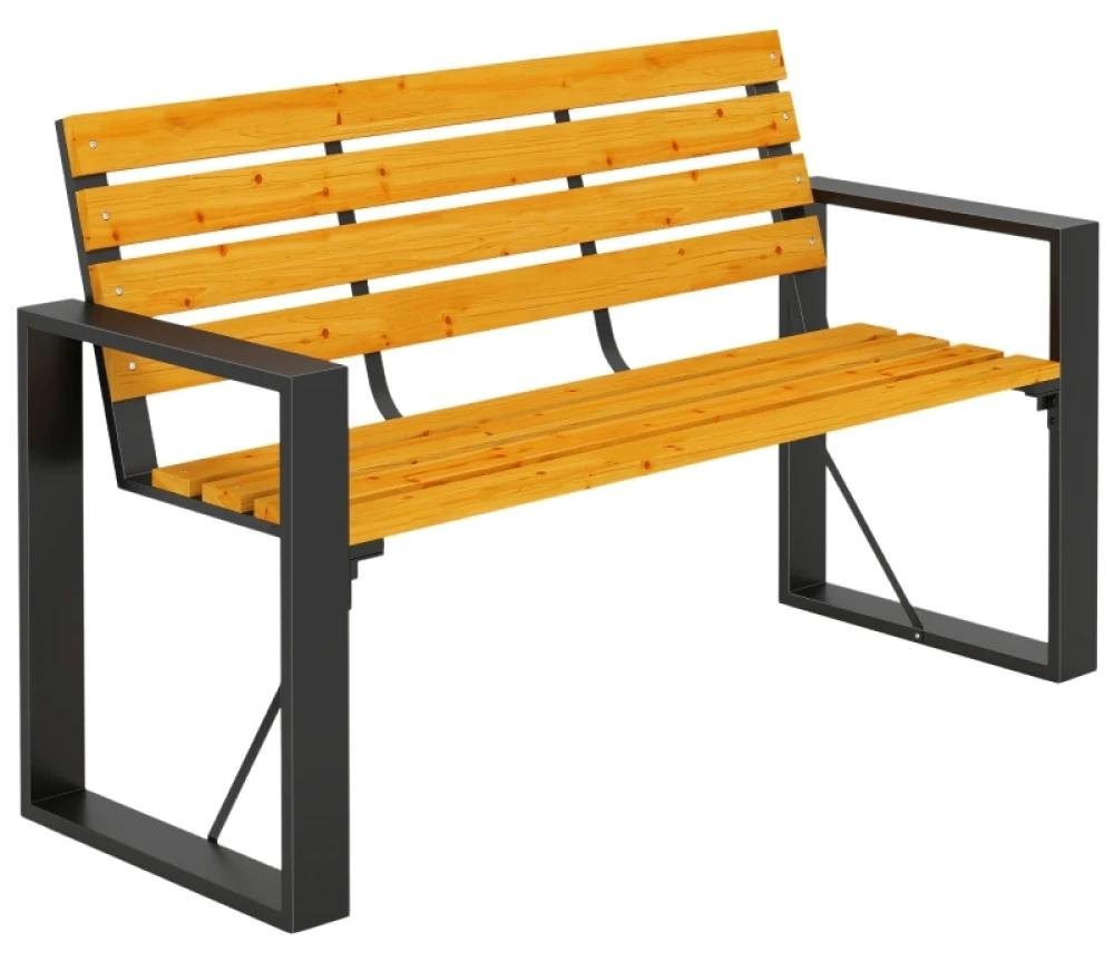 Gartenbank für 2 Personen - Wetterfest - Latten-Design - Armlehnen - Sitzpolster - Holzgestell