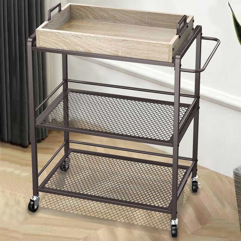 giordanoshop Carrello da Cucina con Ruote 65x33x91 cm Portaoggetti con 3 Ripiani Bronzo...