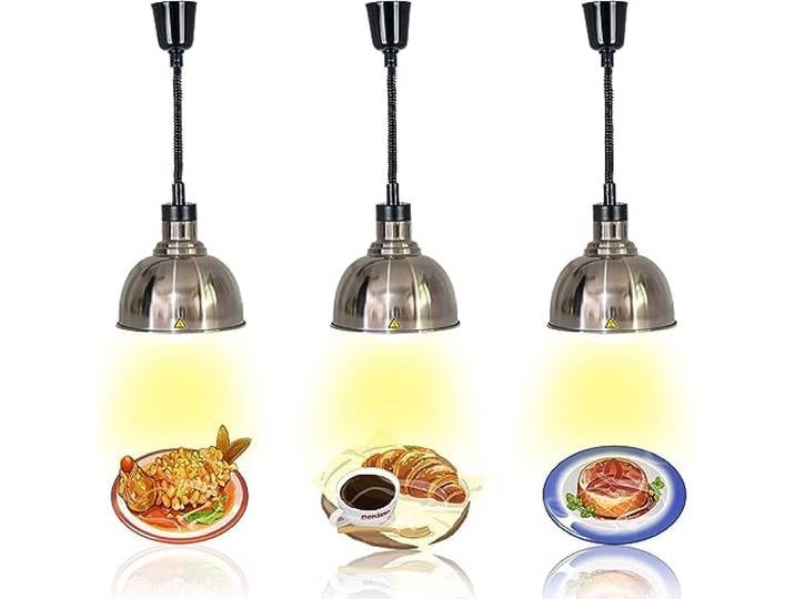 VFDZ Wärmelampe Küche Gastro, Hängende Speisenwärmer Lampe Einziehbar Wärmelampen für Speisen Buffet mit 250W Glühbirne, Lebensmittel Wärmelampe für Küche und Buffets Esszimmer