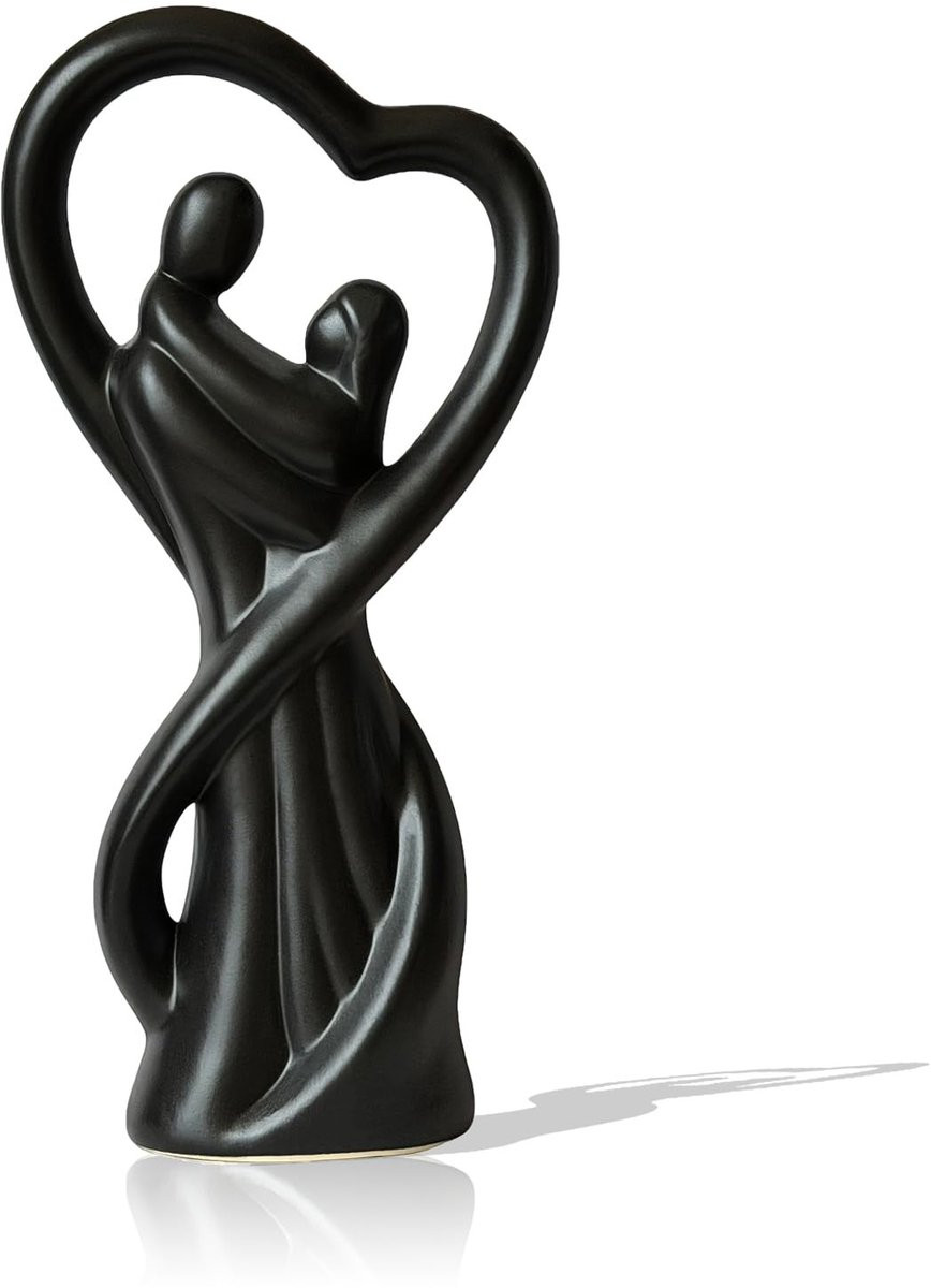Dailygoods Sculptuur Hart Paar - Keramisch Beeldje voor Binnen - Knuffelend Koppel voor Trouwdag of Jubileum