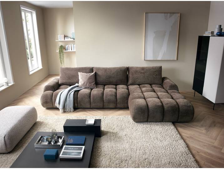 Masseno Ecksofa GARDA mit Schlaffunktion und Bettkasten, Ausziehbares Bettsofa - Braun, DITRA NEW 29
