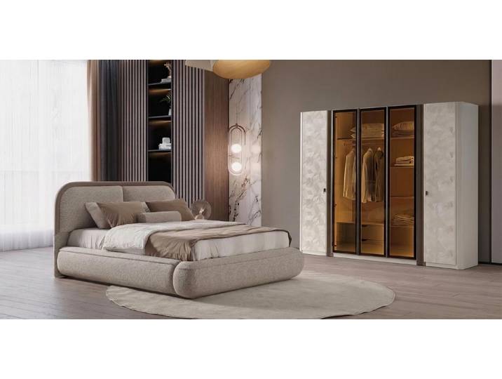 JVmoebel Komplettschlafzimmer Schlafzimmer Set Bett Schrank Modern Beige Luxus Design Elegant Edel, (2-tlg), Made in Europa