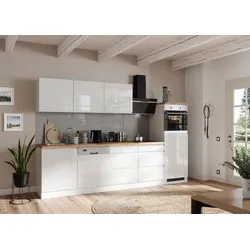 Küchenzeile Monza mit Geräten ca. 300 cm Weiß/Eiche + Spüle