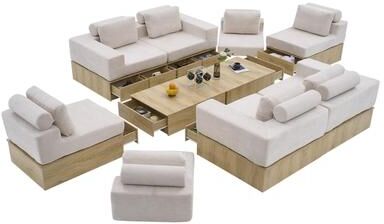 Direct Wicker 8-seat Modular Sectional Sofa with Built-In Cabinet Base and Center Table Design