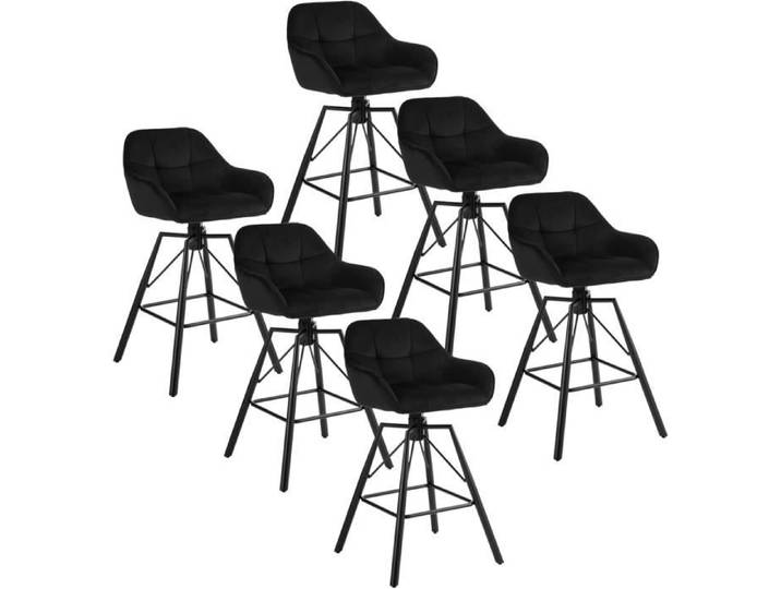 WOLTU Tabouret Bar en Velour Lot de 6 Siège Rembourré Pivotant à 360° Chaise Bar Cadre en Métal Noir W0ATT0265-6