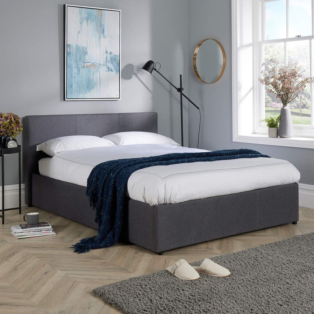 17 Stories Ottone Grey Upholstered End-Lift Ottoman Storage Bed Grey 135 x 190 cm
