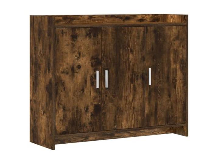 KPOTUERTU Sideboard Geräucherte Eiche 98,5 x 33 x 80 cm Holzwerkstoff Metallgriffe, großer Stauraum, pflegeleicht, vielseitig platzierbar, Esszimmer, Wohnzimmer, Flur, Innenbereich