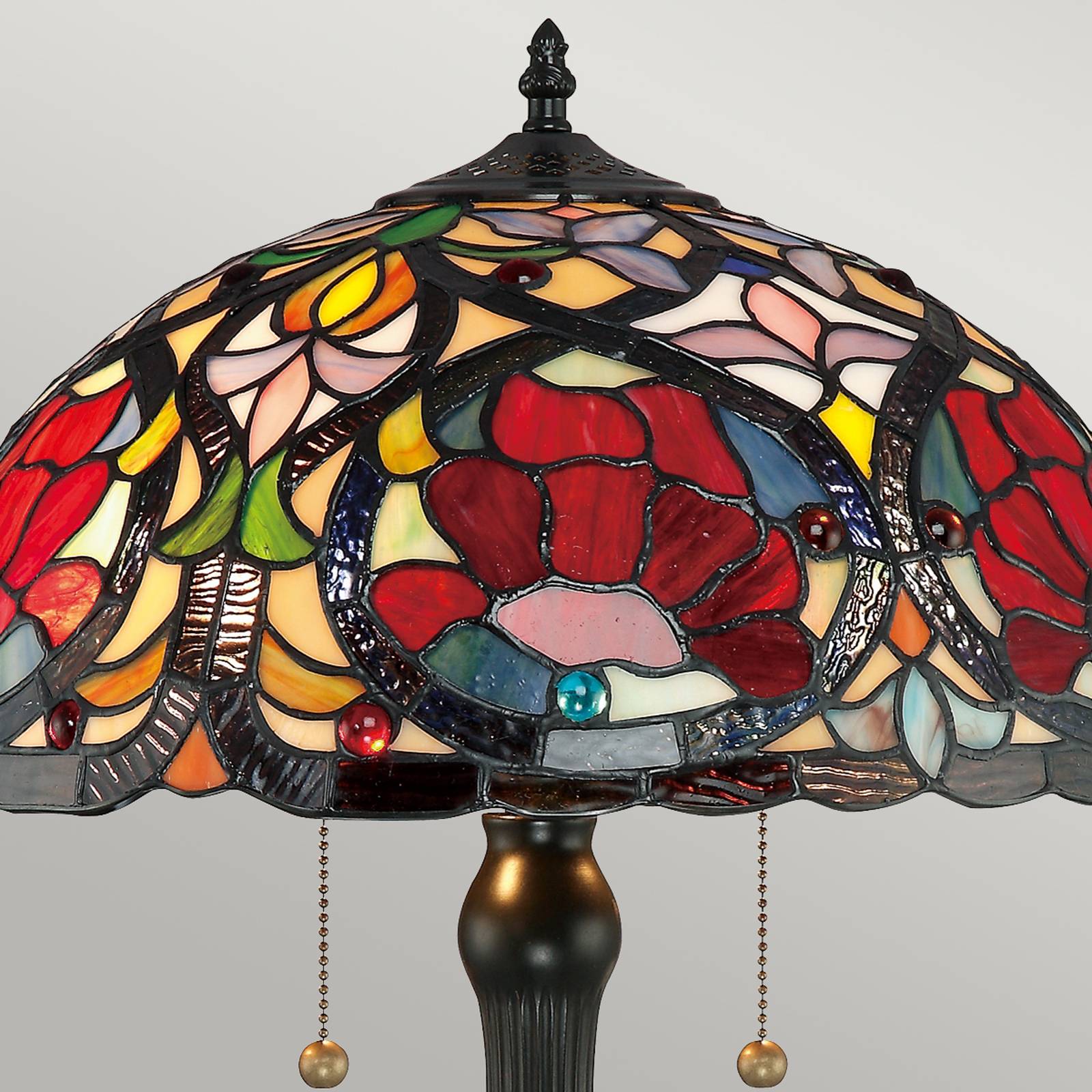 QUOIZEL Tiffany Tischlampe Larissa, bronze / altmessing, für Wohn- / Esszimmer, Glas, Tiffany