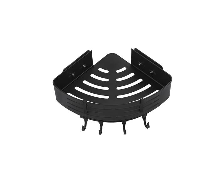 Eckregal Duschablage Aluminium mit 6 Haken 22 x 22 cm 2er Set schwarz