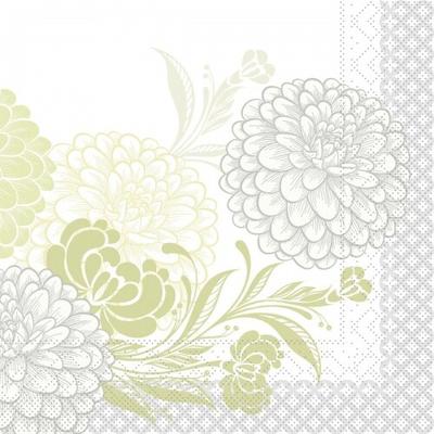 Mank Serviette aus Tissue - Design Clarissa in Grün, 33 x 33 cm, 100 Stück - Dahlien Blumen Ornamente