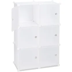 Relaxdays Regalsystem mit 6 Türen, DIY, Cubes, Grifföffnungen, Raumteiler, Badregal, Kunststoff, HBT: 98x66x32 cm, weiß